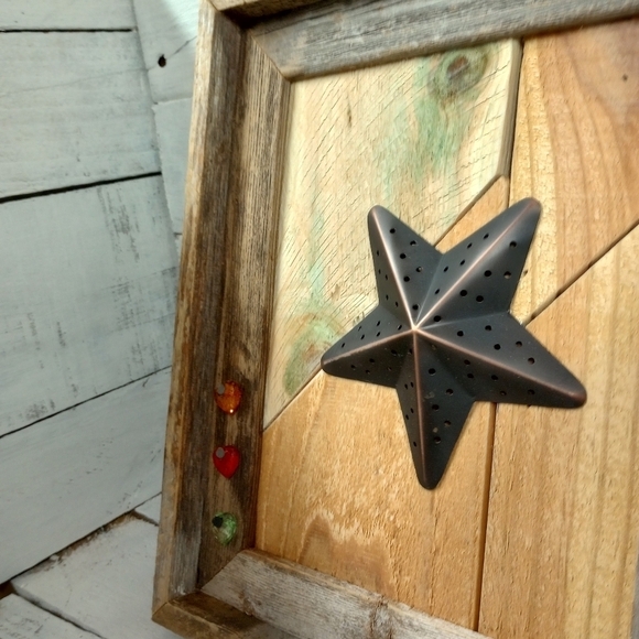 Rustic Metal Star Wall Art Framed Barn Wood Decor Handmade Country Primitive - Picture 5 of 10